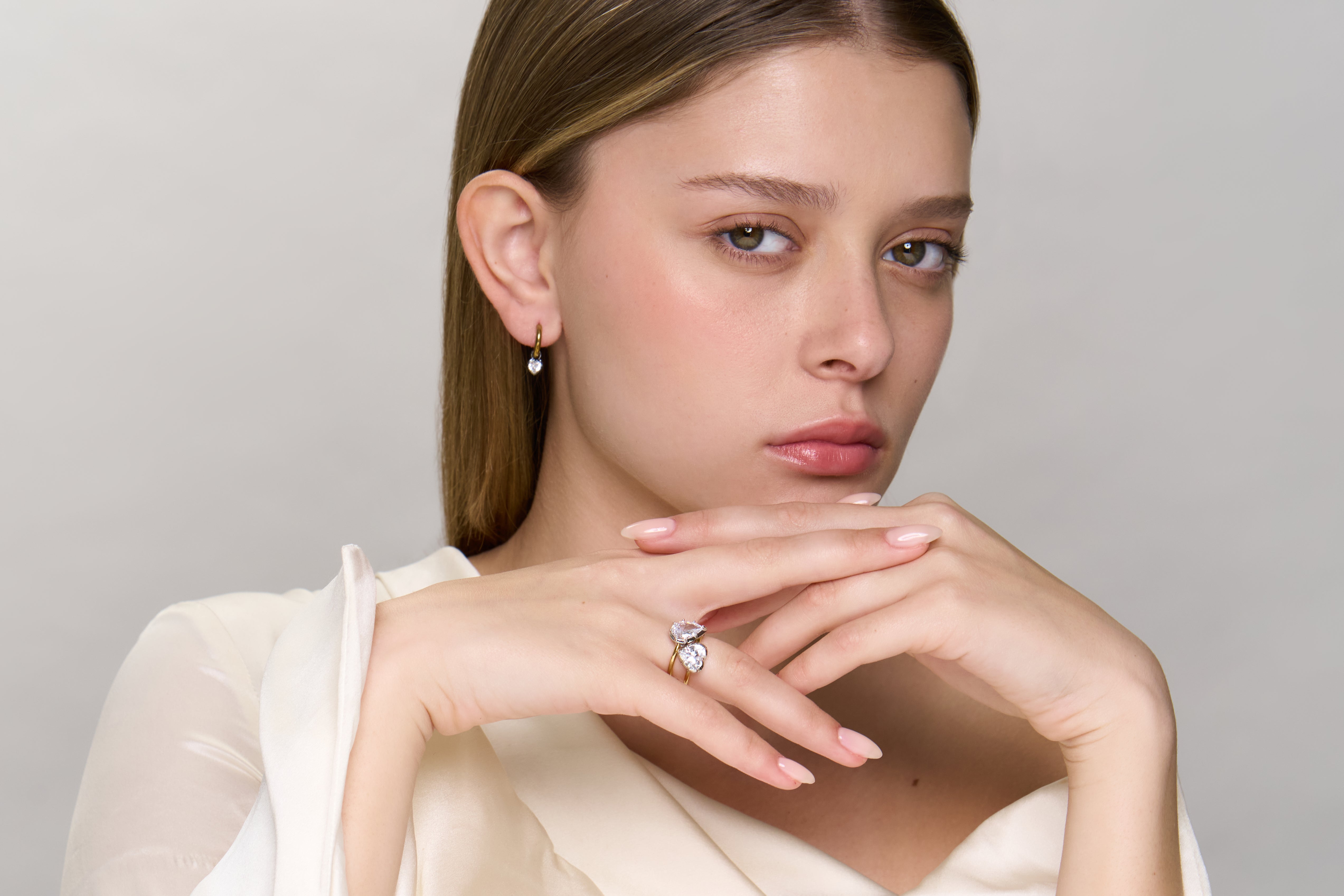 Tilted Studded Pear Ring