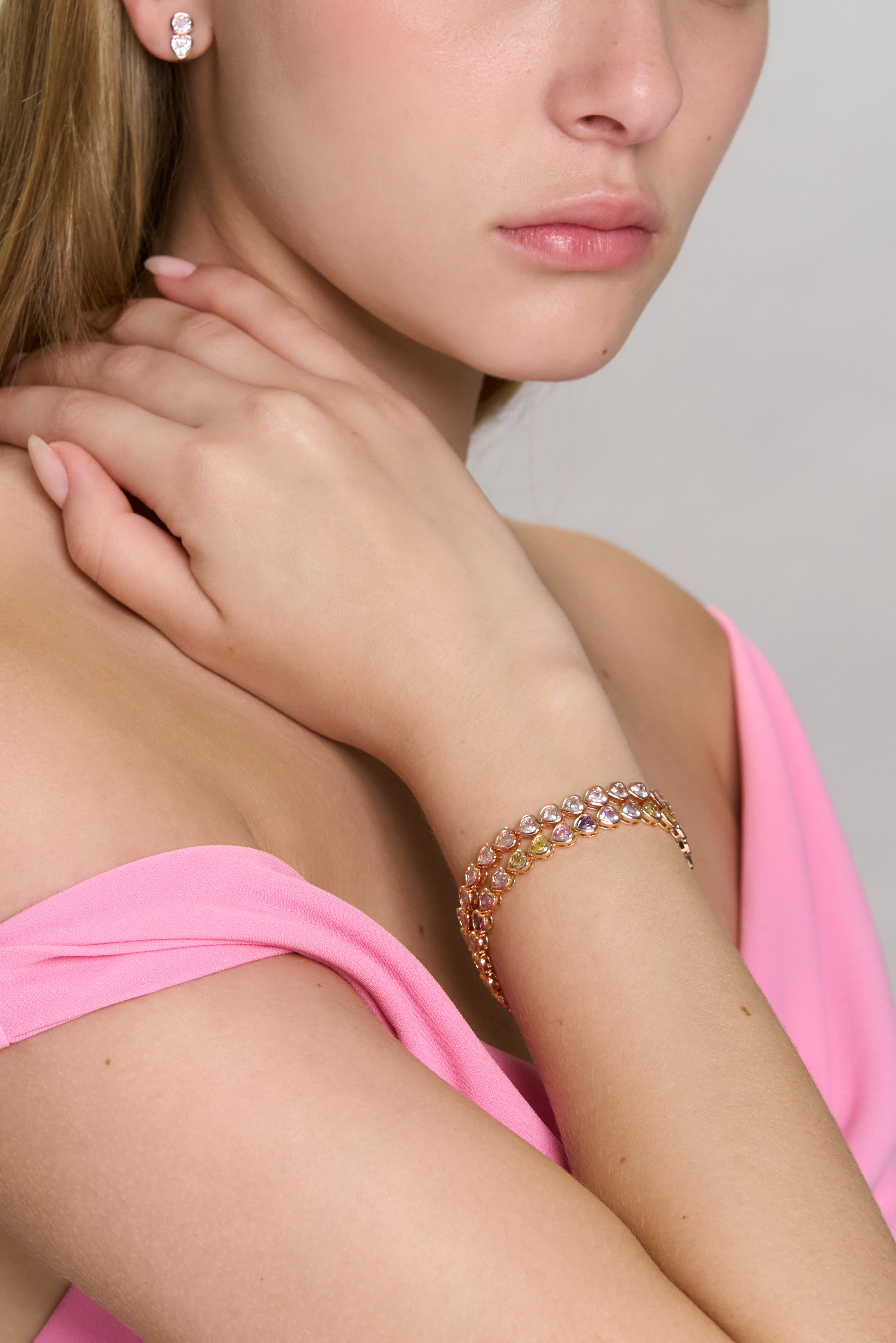 Heart Shape Rainbow Tennis Bracelet