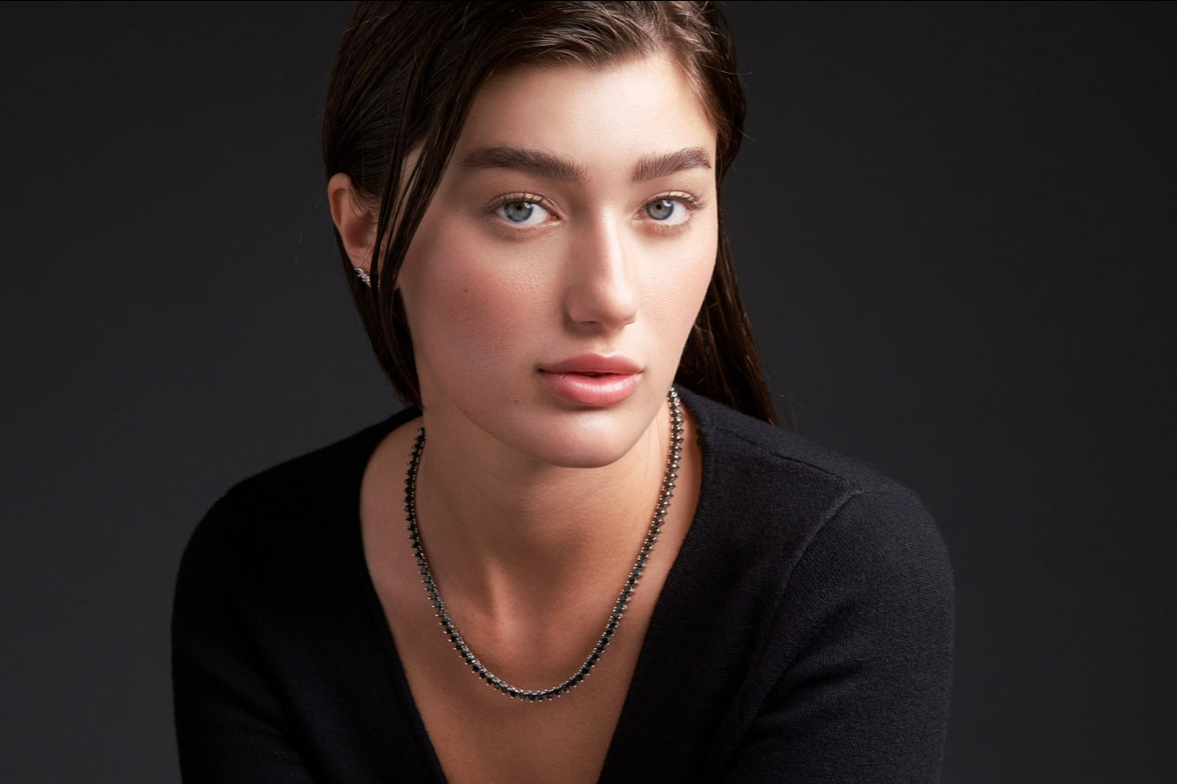 Black Heart Shape Tennis Necklace